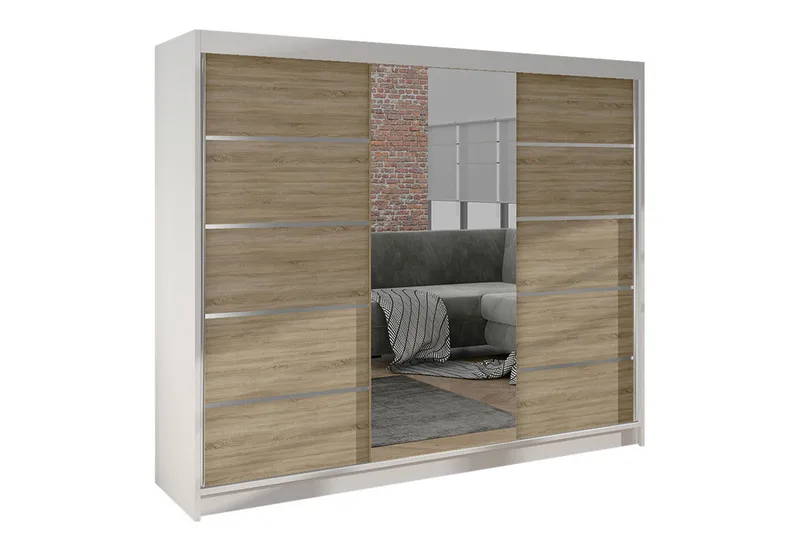 Cyria Garderob med rymlig Förvaring och Skjutdörrar med Spegel 200x215 cm - Brun/Vit - Products - Förvaring - Garderober & garderobssystem