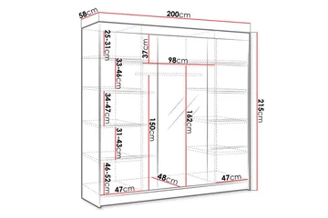 Cyria Garderob med rymlig Förvaring och Skjutdörrar med Spegel 200x215 cm - Vit/Svart - Products - Förvaring - Garderober & garderobssystem