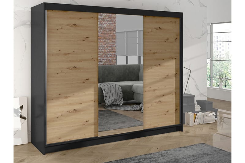 Cyria Garderob med Spegel 200x215 cm - Brun/Svart - Products - Förvaring - Garderober & garderobssystem