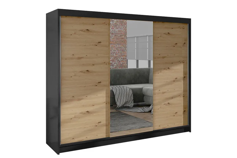 Cyria Garderob med Spegel 200x215 cm - Brun/Svart - Products - Förvaring - Garderober & garderobssystem
