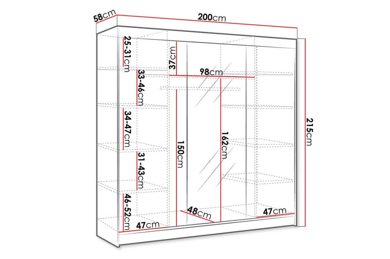 Cyria Garderob med Spegel 200x215 cm - Brun/Svart - Products - Förvaring - Garderober & garderobssystem
