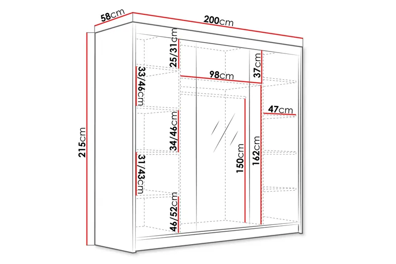 Dianna Garderob med Spegel 200x215 cm - Vit - Products - Förvaring - Garderober & garderobssystem