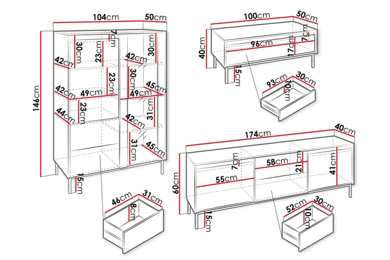 Bjurholm Möbelset För Vardagsrum - Svart - Products - Förvaring - Förvaringsmöbler - Möbelset för vardagsrum