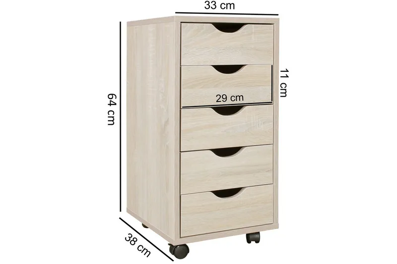 Rullkontejner Wohnling 5 lådor med folierad spånskiva och hjul, modern stil Sonoma - Sonoma - Products - Förvaring - Förvaringsmöbler - Byrå - Hurts