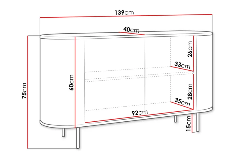 Pantego Skänk 139x40 cm - Rosa - Products - Förvaring - Förvaringsmöbler - Sideboard & skänk