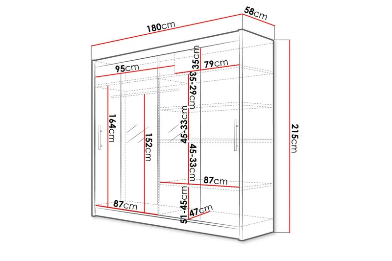 Prag Garderob med Spegel 180x215 cm - Svart - Products - Förvaring - Garderober & garderobssystem