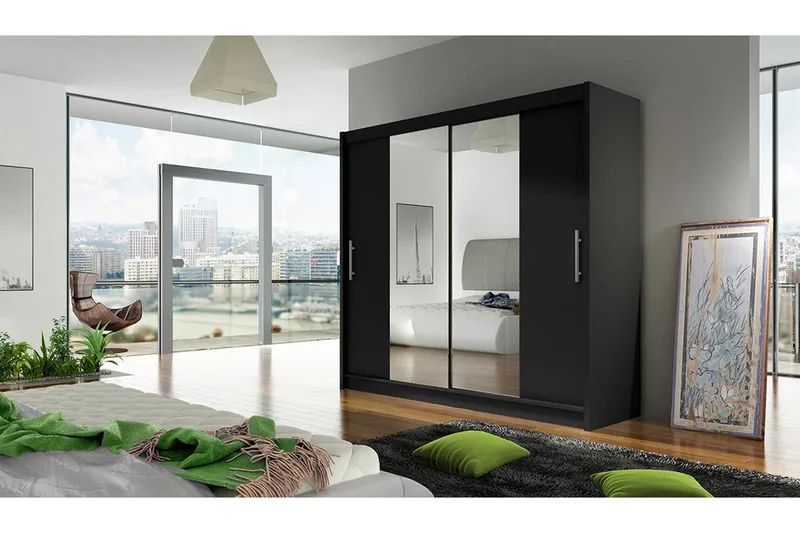 Prag Garderob Skjutdörrar Smal Spegel - Svart/Spegel - Products - Förvaring - Garderober & garderobssystem