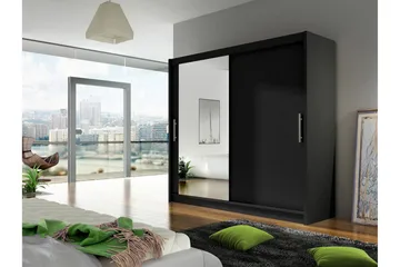 Prag Stor Garderob med Skjutdörrar + Spegel - Svart / Silver - Products - Förvaring - Garderober & garderobssystem