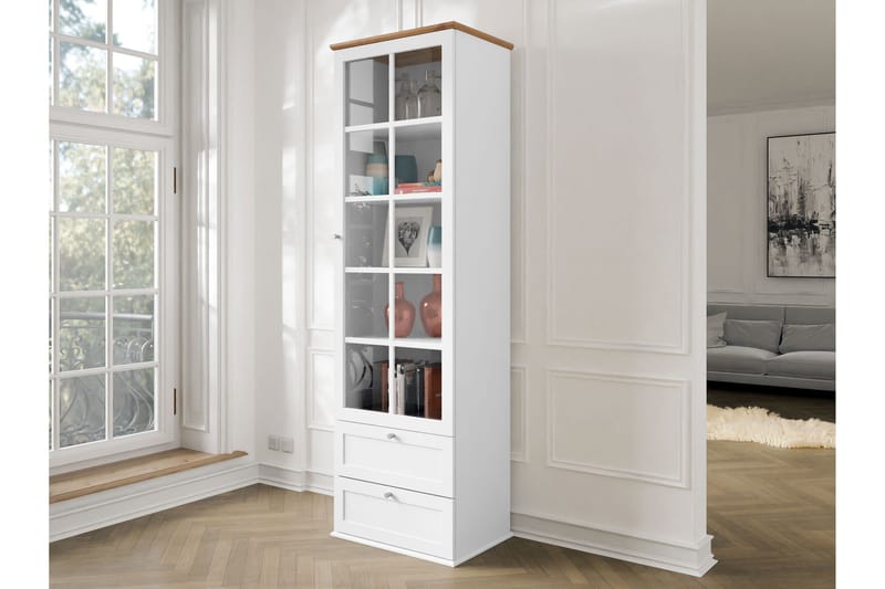 Hammerdal Vitrinskåp 43 cm djup 62 cm bred 201 cm hög Ljust Trä Glas - Vit/Ek - Products - Förvaring - Skåp - Vitrinskåp