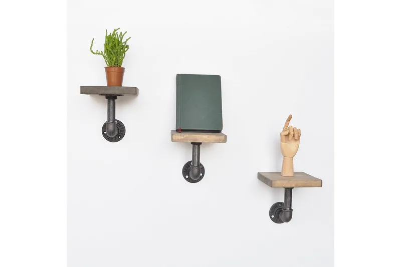 Evila Vägghylla Rör/Trä Liten 3-pack - Svart/Trä - Products - Förvaring - Småförvaring - Väggförvaring