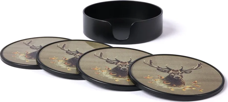 Drinkunderlägg 4-pack med Hjortmotiv - Grön - Products - Inredning - Dekoration & inredningsdetaljer - Bordsdekoration - Glasunderlägg