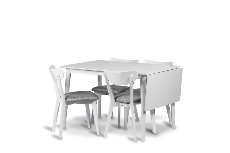 Åland Förlängningsbar Matgrupp 120-160 cm med 4 Stolar, Vit