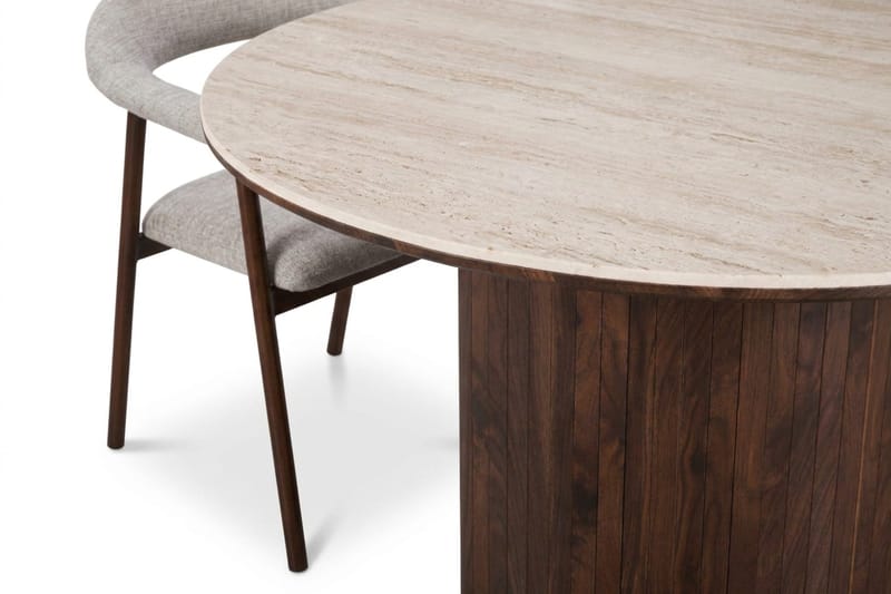 Arvo Matgrupp runt 120 cm Travertinlook med 4 Ronja Matstolar - Valnöt - Products - Möbler - Bord & matgrupp - Matgrupp