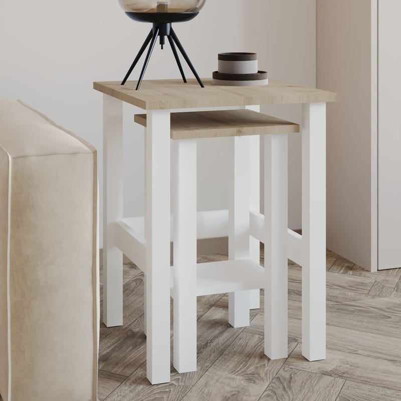 Ginallie Sidobord set 45x60 cm - Vit och Sapphire Oak - Products - Möbler - Bord & matgrupp - Avlastningsbord & sidobord - Brickbord & småbord