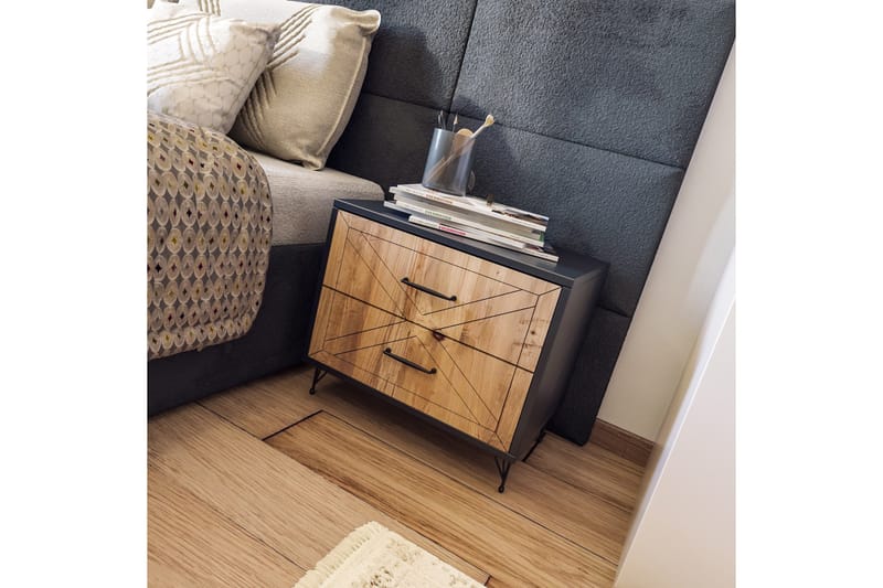 Myrvallen Sängbord 50 cm med Förvaring 2 Lådor - Grå/Brun - Products - Möbler - Bord & matgrupp - Avlastningsbord & sidobord - Sängbord & nattduksbord