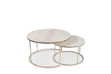 New York Soffbord 80 cm Set om 2 Runt - Marmor/Champagne - Products - Möbler - Bord & matgrupp - Avlastningsbord & sidobord - Satsbord