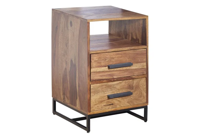 Sängbord Wohnling Massivt trä för kontinentalsängar med 2 lådor förvaringshylla lantlig stil