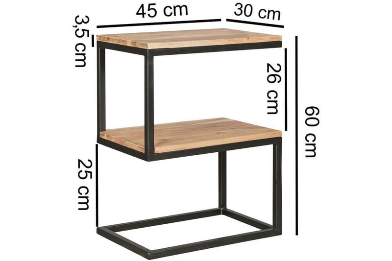 Sido bord Wohnling Massivt trä, S Cube, metallram i lantlig stil Akacia - Akacia - Products - Möbler - Bord & matgrupp - Avlastningsbord & sidobord - Brickbord & småbord