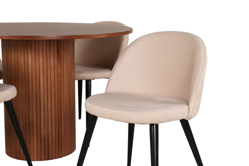 Bianca Matgrupp 110 cm Rund med 4 Velvet stolar - Beige - Products - Möbler - Bord & matgrupp - Matgrupp