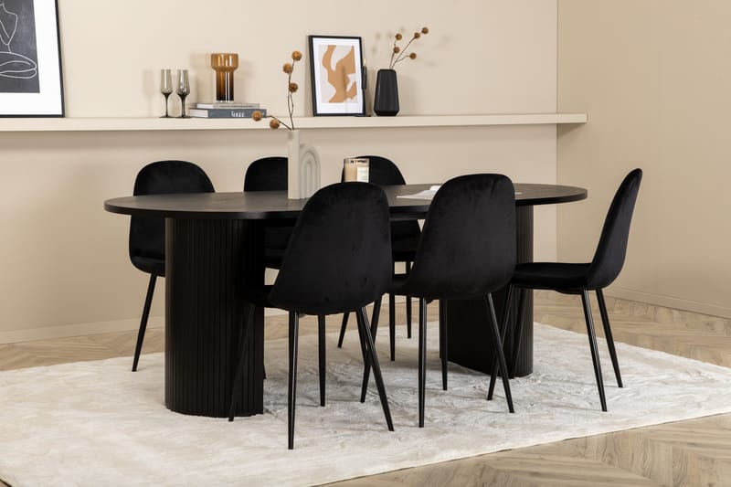 Bianca Matgrupp 200 cm Oval med 6 Polar stolar - Svart - Products - Möbler - Bord & matgrupp - Matgrupp