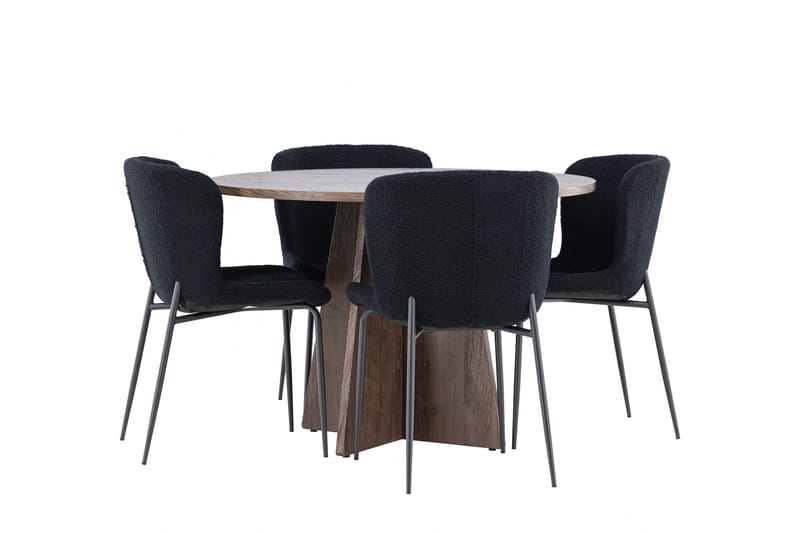 Bootcut Matgrupp 110 cm Rund med 4 Modesto stolar - Mocca/Svart - Products - Möbler - Bord & matgrupp - Matgrupp