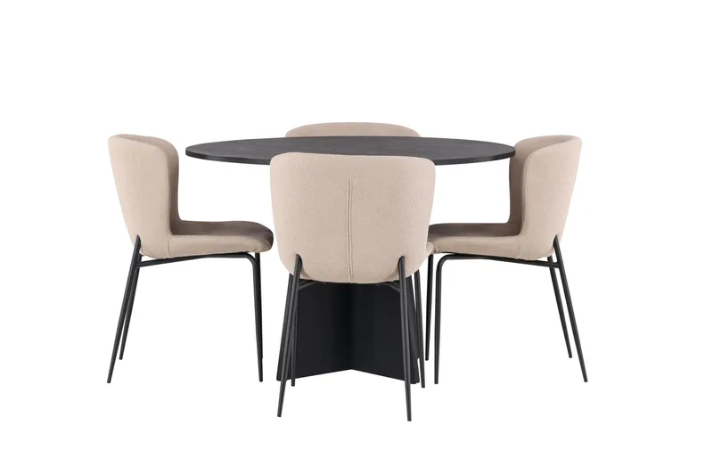 Bootcut Matgrupp 110 cm Rund med 4 Modesto stolar, Svart