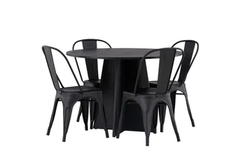 Bootcut Matgrupp 110 cm Rund med 4 Tempe Stolar - Svart - Products - Möbler - Bord & matgrupp - Matgrupp