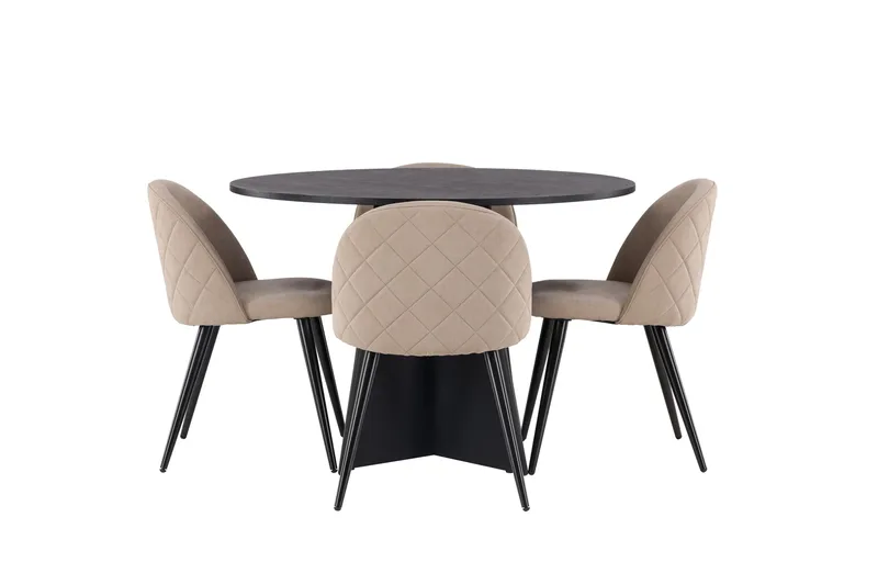 Bootcut Matgrupp 110 cm Rund med 4 Velvet stolar, Beige