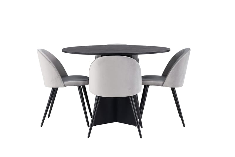 Bootcut Matgrupp 110 cm Rund med 4 Velvet stolar - Svart - Products - Möbler - Bord & matgrupp - Matgrupp