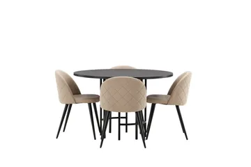 Copenhagen Matgrupp 115 cm Rund med 4 Velvet stolar - Beige - Products - Möbler - Bord & matgrupp - Matgrupp