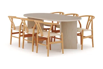 Dano Matbord 180 cm  med 6 Dastoori Matstolar - Travertin / Natur - Products - Möbler - Bord & matgrupp - Matgrupp