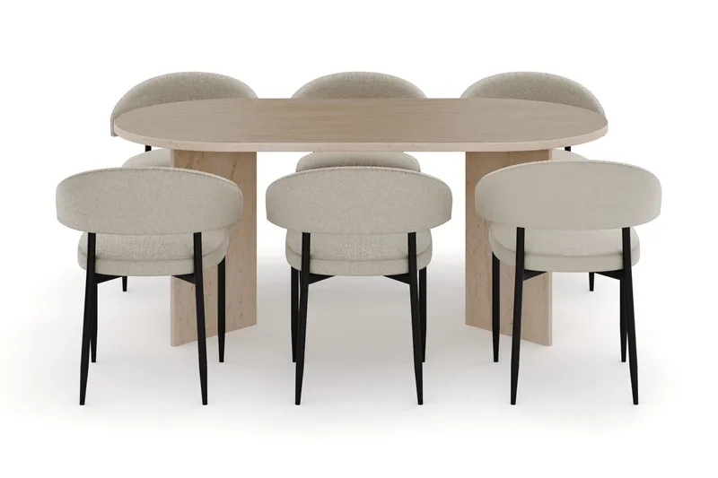 Dano Matbord 180 cm  med 6 Sawako Matstolar - Travertin / Beige - Products - Möbler - Bord & matgrupp - Matgrupp