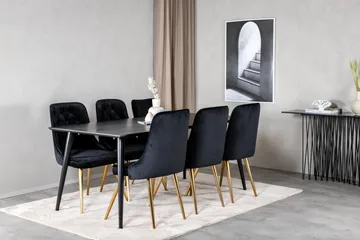 Dipp Matgrupp 180 cm Rektangulär med 6 Velvet Deluxe stolar - Svart/Guld - Products - Möbler - Bord & matgrupp - Matgrupp
