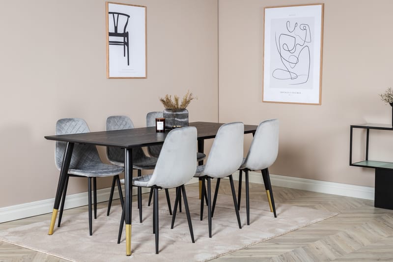 Dipp Matgrupp 180 cm Rektangulär med 6 Polar stolar - Svart/Guld - Products - Möbler - Bord & matgrupp - Matgrupp