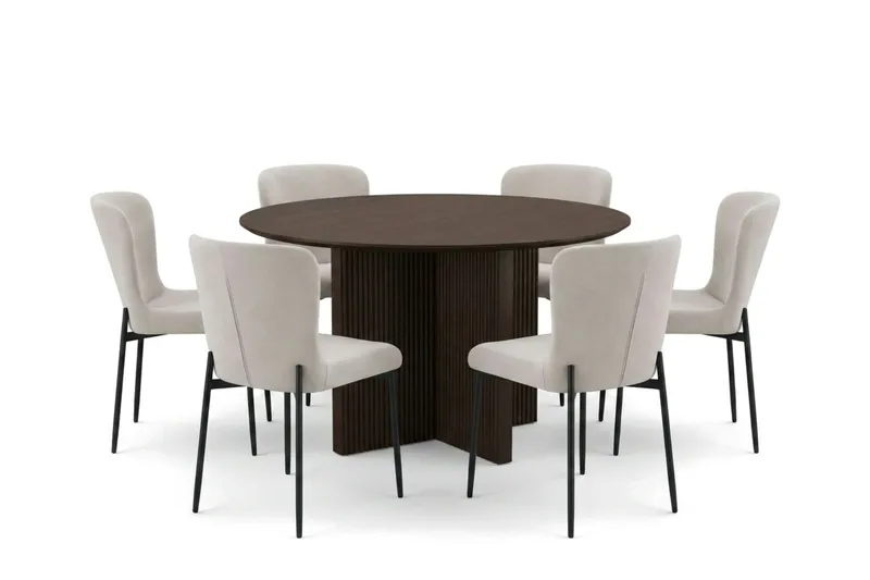 Edda Matgrupp runt 130 cm Rökt Ek med 6 Elsie Matstolar - Rökt ek/Beige - Products - Möbler - Bord & matgrupp - Matgrupp