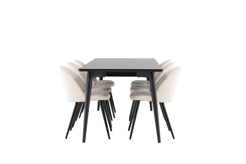 Ellis Matgrupp 230 cm Rektangulär med 6 Velvet stolar - Svart/Beige - Products - Möbler - Bord & matgrupp - Matgrupp