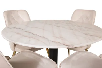 Estelle Matgrupp 106 cm Rund med 4 Velvet Deluxe stolar - Beige - Products - Möbler - Bord & matgrupp - Matgrupp