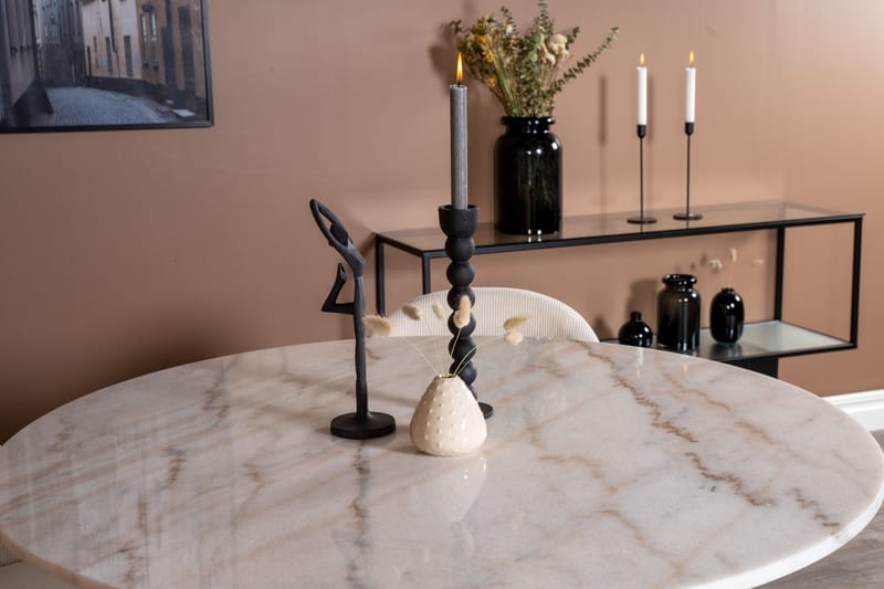 Estelle Matgrupp 106 cm Rund med 4 Velvet stolar - Beige - Products - Möbler - Bord & matgrupp - Matgrupp