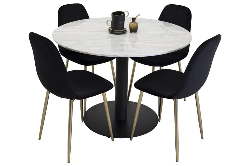 Estelle Matgrupp 106 cm Rund med 4 Polar stolar, Svart/Guld