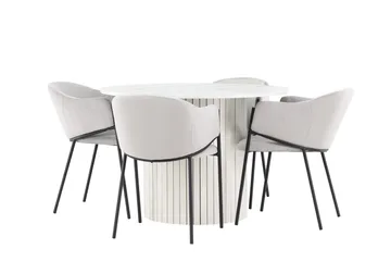 Härön Matgrupp 110 cm Rund med 4 Evelina stolar - Vit/Grå - Products - Möbler - Bord & matgrupp - Matgrupp