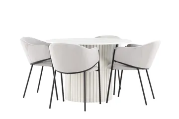 Härön Matgrupp 110 cm Rund med 4 Evelina stolar - Vit/Grå - Products - Möbler - Bord & matgrupp - Matgrupp