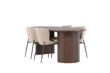 Härön Matgrupp 200 cm Oval med 4 Modesto stolar - Mocca/Beige - Products - Möbler - Bord & matgrupp - Matgrupp