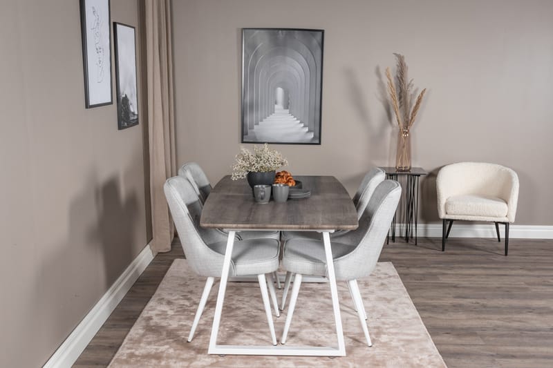 Inca Matgrupp Förlängningsbar 160 cm Rektangulär med 4 Velvet Deluxe stolar - Ljusgrå - Products - Möbler - Bord & matgrupp - Matgrupp