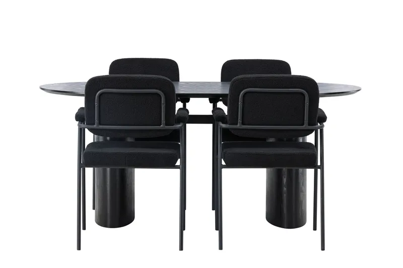 Isolde Matgrupp 180 cm Oval med 4 Yesterday stolar, Svart