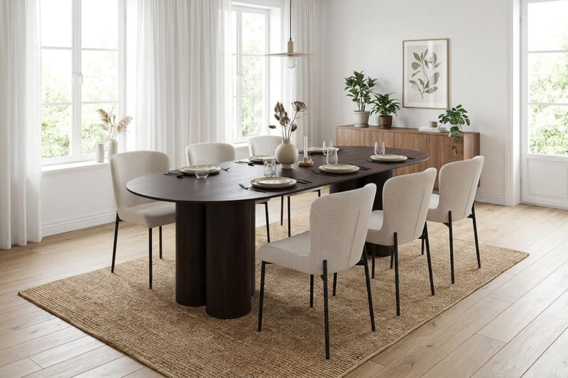Juno Matgrupp rektangulärt 220 cm Rökt Ek med 6 Elsie Matstolar - Rökt ek/Vit - Products - Möbler - Bord & matgrupp - Matgrupp