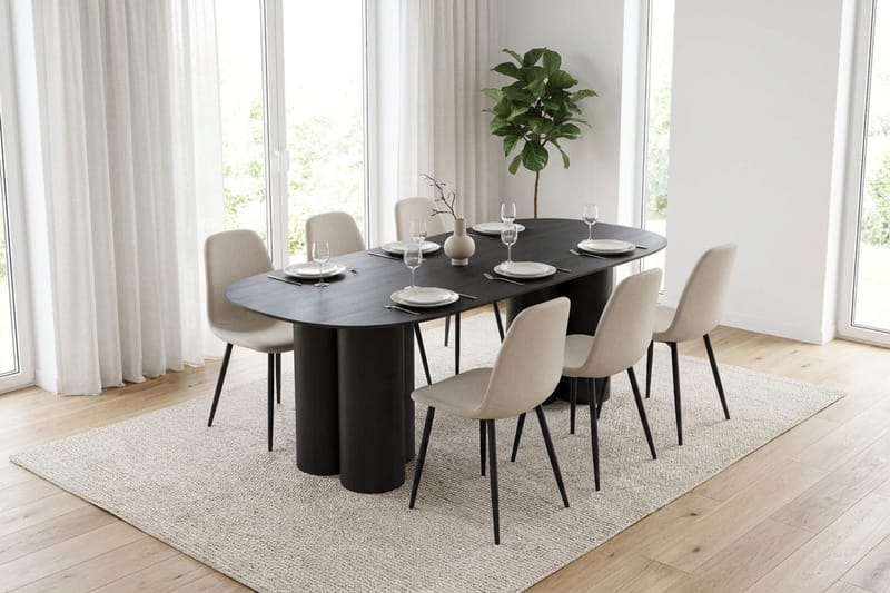 Juno Matgrupp rektangulärt 220 cm Svart med 8 Nibe Matstolar - Svart - Products - Möbler - Bord & matgrupp - Matgrupp