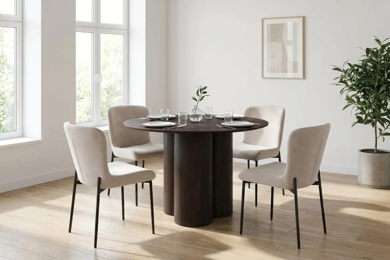Juno Matgrupp runt 110 cm Rökt Ek med 4 Elsie Matstolar - Rökt ek/Beige - Products - Möbler - Bord & matgrupp - Matgrupp