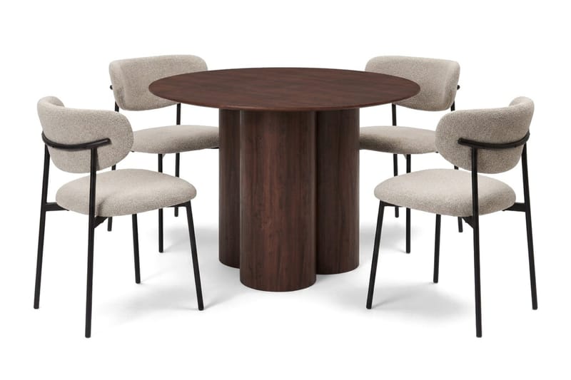 Juno Matgrupp runt 110 cm Valnöt med 4 Lucy Matstolar - Valnöt - Products - Möbler - Bord & matgrupp - Matgrupp