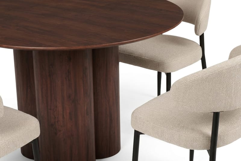 Juno Matgrupp runt 110 cm Valnöt med 4 Sawako Matstolar - Valnöt - Products - Möbler - Bord & matgrupp - Matgrupp
