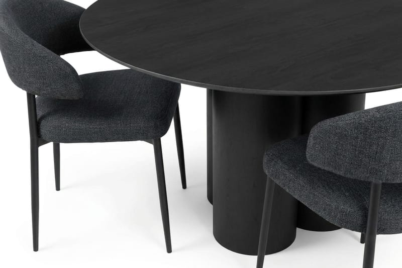 Juno Matgrupp runt 130 cm Svart med 6 Sawako Matstolar - Svart - Products - Möbler - Bord & matgrupp - Matgrupp